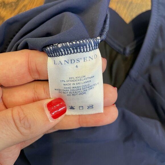 Lands End Solid Navy Blue Halter Tankini Ruffled Swimsuit Top Size 4 - Picture 5 of 5